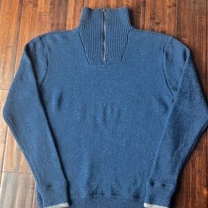 Irelands Eye Men’s Wool 1/4 Zip Neck Sweater Sz Medium Blue
